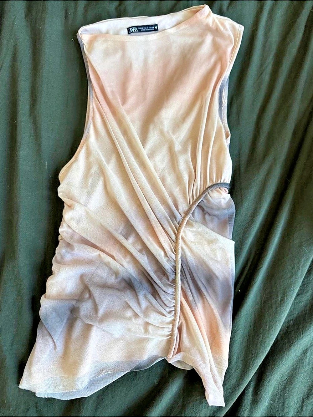Zara Asymmetrical Sleeveless Ruched Mesh Tulle Top Asymmetrical Ruched Mesh